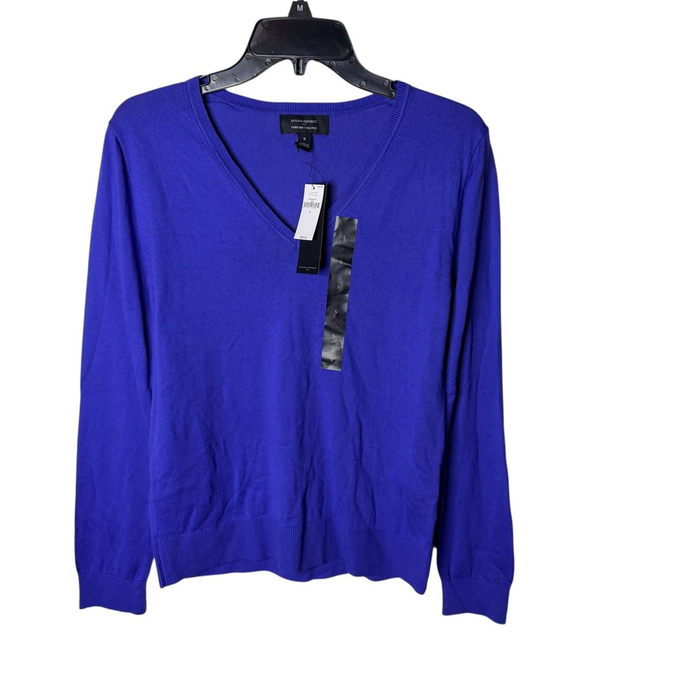 Banana Republic Forever Sweater Womens Small Royal Blue V-Neck Cotton Rayon NWT